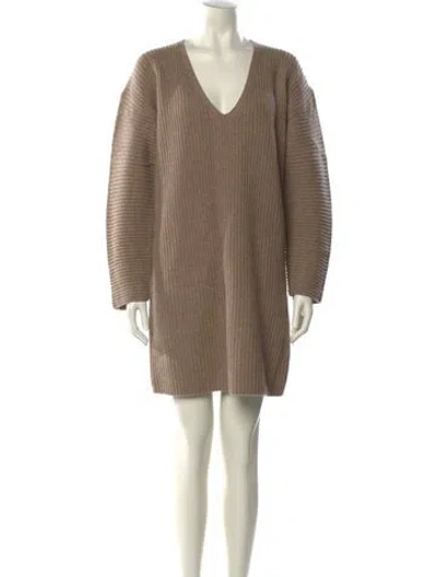 Pre-owned By Malene Birger Wool Mini Dress In Neutral