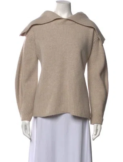 Pre-owned By Malene Birger Wool Off-the-shoulder Sweater In Neutrals