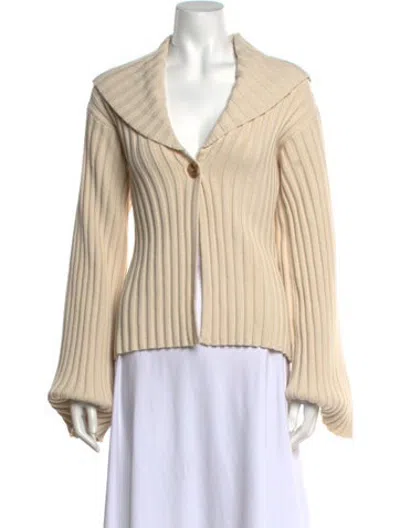 Pre-owned By Malene Birger Wool Open Front Sweater In Neutrals