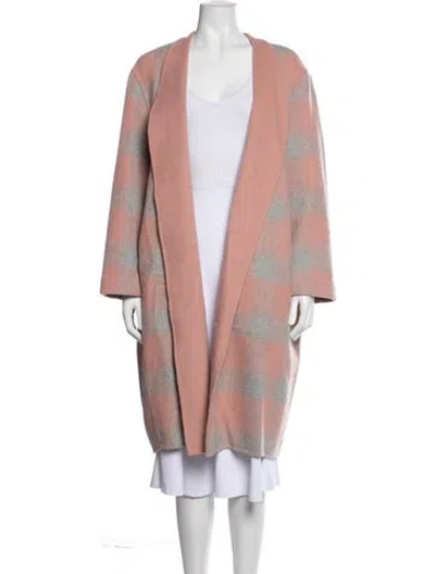Pre-owned By Malene Birger Wool Plaid Print Coat In Pink