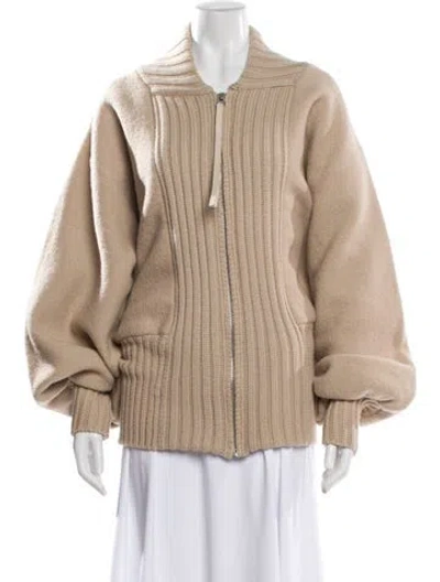 Pre-owned By Malene Birger Wool Striped Bomber Jacket In Neutral
