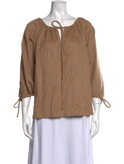 Pre-owned By Malene Birger Wool Tie Neck Top In Neutrals