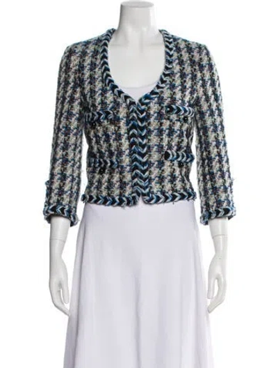 Pre-owned By Malene Birger Wool Tweed Pattern Evening Jacket In Blue