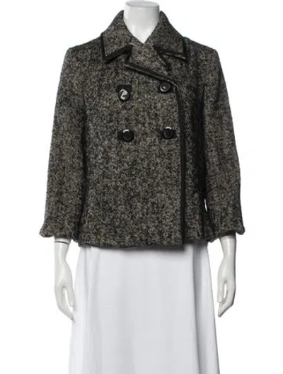 Pre-owned By Malene Birger Wool Tweed Pattern Jacket In Green