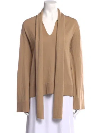 Pre-owned By Malene Birger Wool V-neck Sweater In Brown