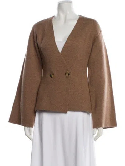 Pre-owned By Malene Birger Wool V-neck Sweater In Brown