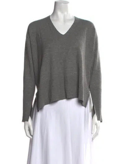 Pre-owned By Malene Birger Wool V-neck Sweater In Grey