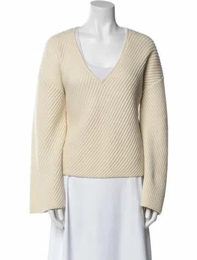 Pre-owned By Malene Birger Wool V-neck Sweater In Neutral