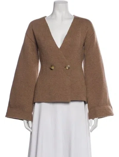 Pre-owned By Malene Birger Wool V-neck Sweater In Neutral