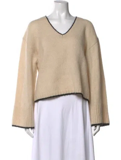 Pre-owned By Malene Birger Wool V-neck Sweater In Neutrals