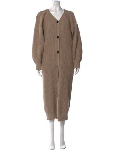 Pre-owned By Malene Birger Wool V-neck Sweater In Neutrals