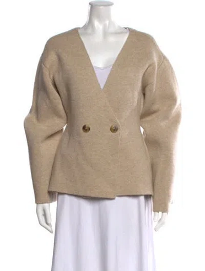 Pre-owned By Malene Birger Wool V-neck Sweater In Neutrals