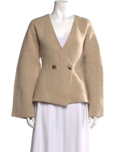 Pre-owned By Malene Birger Wool V-neck Sweater In Neutrals