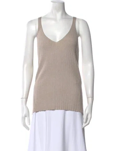 Pre-owned By Malene Birger Wool V-neck Top In Neutrals