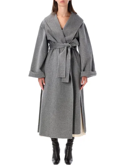 By Malene Birger Wool Wrap Coat With Tie Belt In Gray