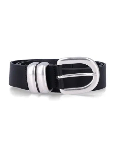 By Malene Birger Zoira Curved Buckle Leather Belt In Nero