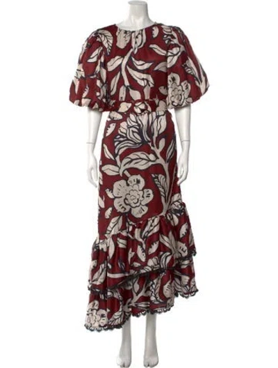 Pre-owned By Malina Floral Print Long Dress In Red