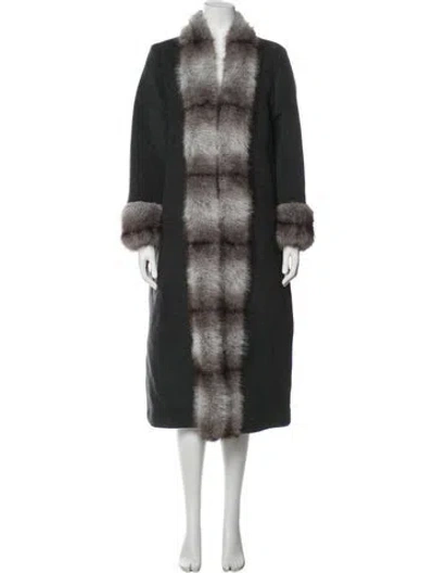 Pre-owned By Malina Plaid Print Faux Fur Coat In Gray