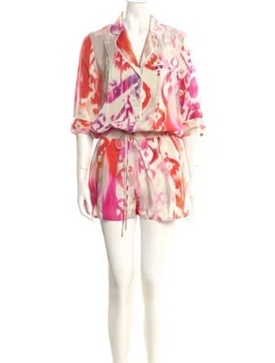 Pre-owned By Malina Silk Printed Romper In Pink