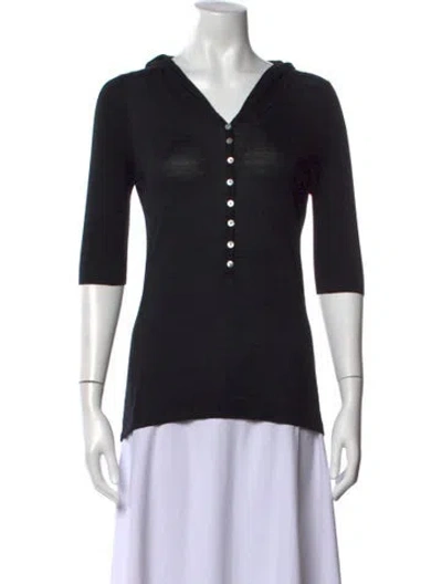 Pre-owned By Malina V-neck Three-quarter Sleeve Hoodie In Black