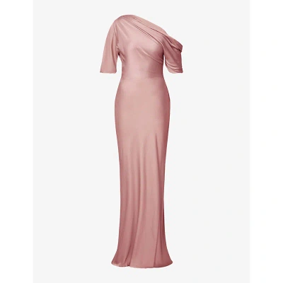 By Malina Womens Blush Marisa Asymmetric-neck Draped Satin Maxi Dress