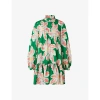 By Malina Womens Green Lily Gloria Floral-print Relaxed-fit Woven Mini Dress In Green Lily