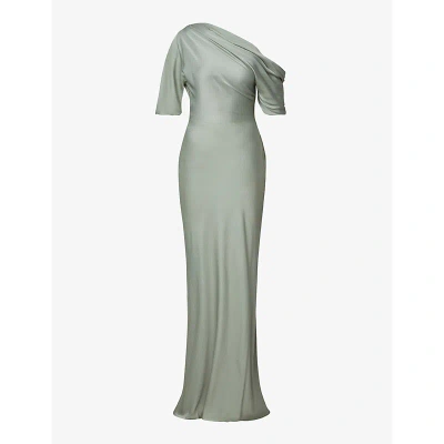 By Malina Womens Sage Marisa Asymmetric-neck Draped Satin Maxi Dress