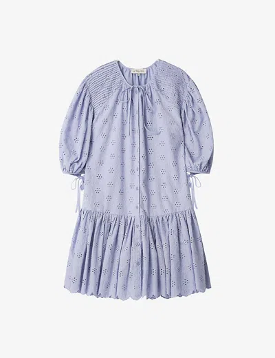 By Malina Allegra Broderie Anglaise Cotton Mini Dress In Azure