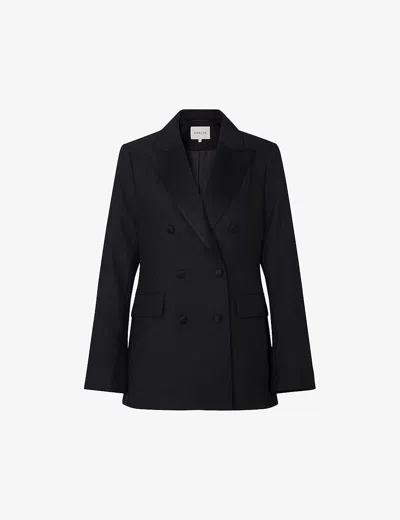 By Malina Womens Black Double-breasted Peak-lapel Wool-blend Blazer