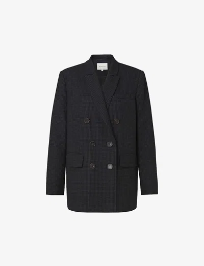 By Malina Celina Double-breasted Oversized Wool-blend Blazer In Blue Check