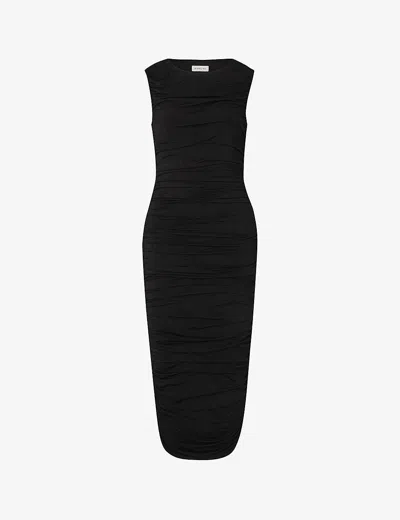 By Malina Womens Black Katherine Slim-fit Ruched Stretch-jersey Midi Dress