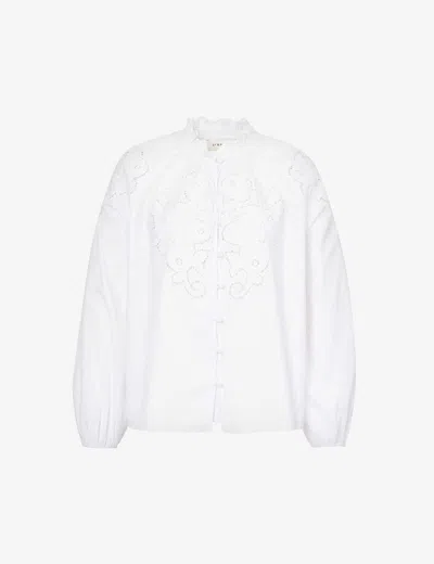 By Malina Womens White Margaux Ruffle-trim Cotton Shirt