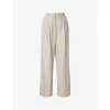 BY MALINA MALINA WOMENS NATURAL PINSTRIPE CARLOTTA WIDE-LEG HIGH-RISE LINEN TROUSERS