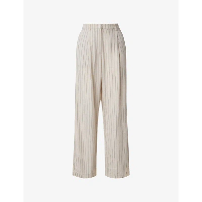 By Malina Womens Natural Pinstripe Carlotta Wide-leg High-rise Linen Trousers