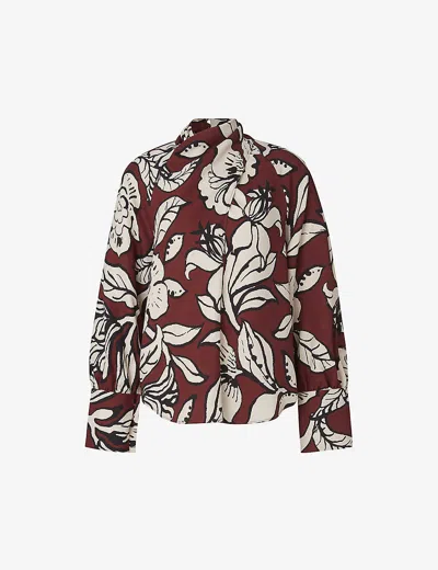 By Malina Womens Pencil Floral Savannah Floral-print Draped Satin Blouse In Multi-coloured