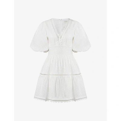 By Malina Womens White Elvira V-neck Smocked-waist Cotton Mini Dress