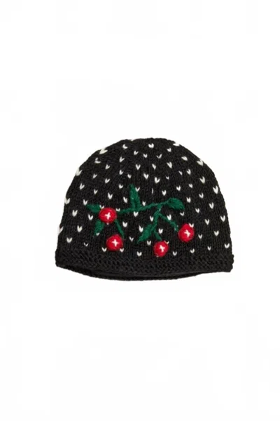 By Many Hands Cherries Noir Knit Beanie In Black