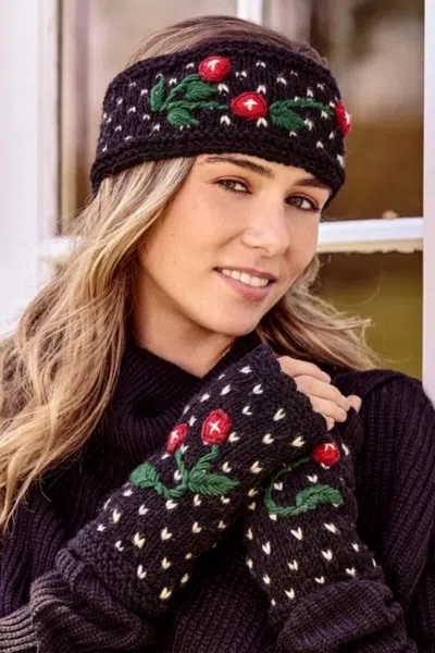 By Many Hands Cherries Noir Knit Handwarmers In Black