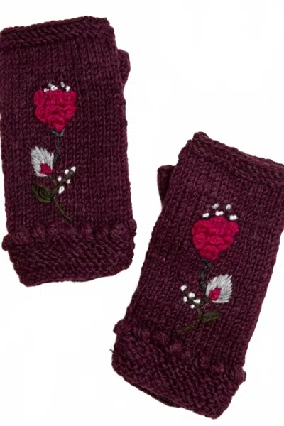 By Many Hands Therese Knit Handwarmers In Deep Plum In Burgundy