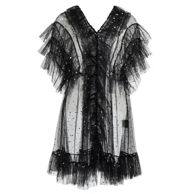 By Moumi Women's Black / Gold Tulle Babydoll Black Star In Black/gold