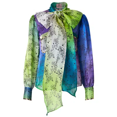 By Moumi Women's Blue / Green / Pink Bow Shirt Pizzazz Swirl In Blue/green/pink