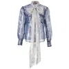 By Moumi Women's Blue / Silver / Grey Bow Shirt Silver Navy In Blue/silver/grey