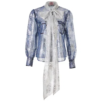By Moumi Women's Blue / Silver / Grey Bow Shirt Silver Navy In Blue/silver/grey