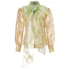 By Moumi Women's Gold / Green / Neutrals Bow Shirt Gold Jade In Gold/green