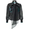 By Moumi Women's Green / Black Bow Blouse Black Liquid Organdie In Green/black
