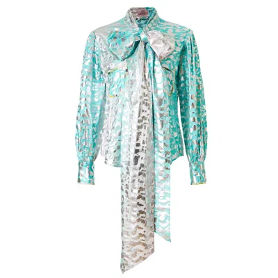 By Moumi Women's Green / Pink / Purple Bow Shirt Silver Turquoise Ombre In Green/pink/purple