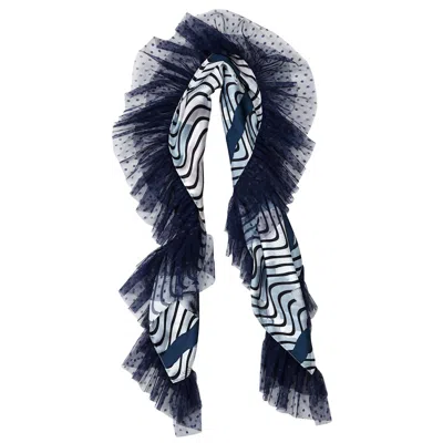 By Moumi Women's Grey / White / Blue Shawl Scarf Moumi Tsunami