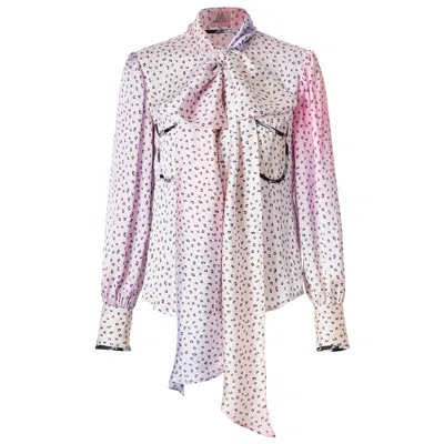 By Moumi Women's Pink / Purple Bow Shirt Jem Satin In Pink/purple