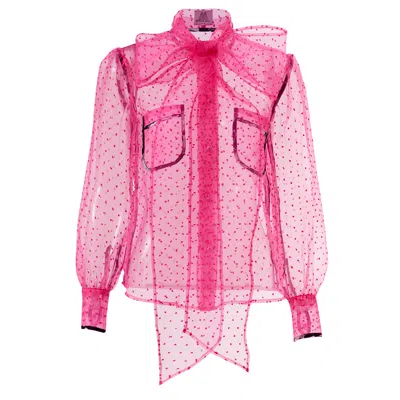By Moumi Women's Pink / Purple Bow Shirt Shocking Pink Organdie In Pink/purple