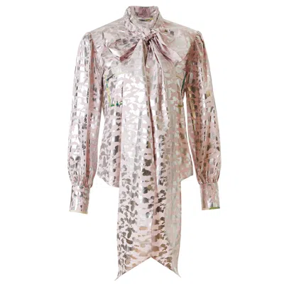 By Moumi Women's Pink / Purple / Silver Bow Shirt Silver Pink In Pink/purple/silver